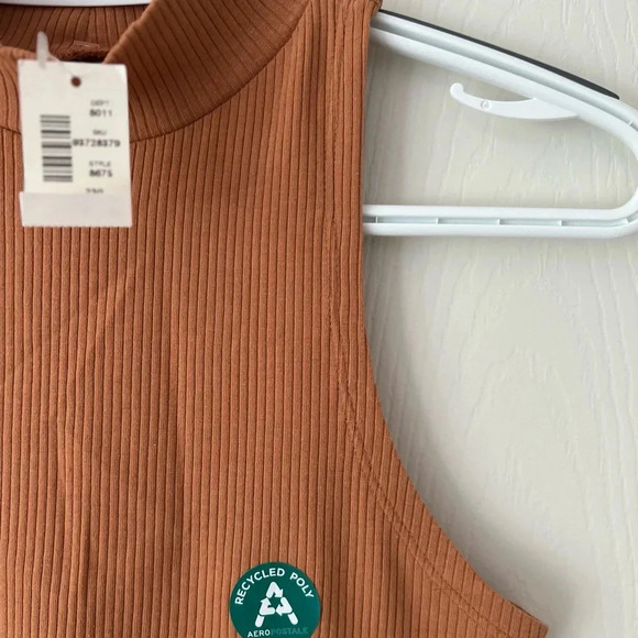 Aeropostale Women Crop Tank Top Medium Brown Ribbed Turtle Neck Casual Boho Chic - Picture 14 of 14